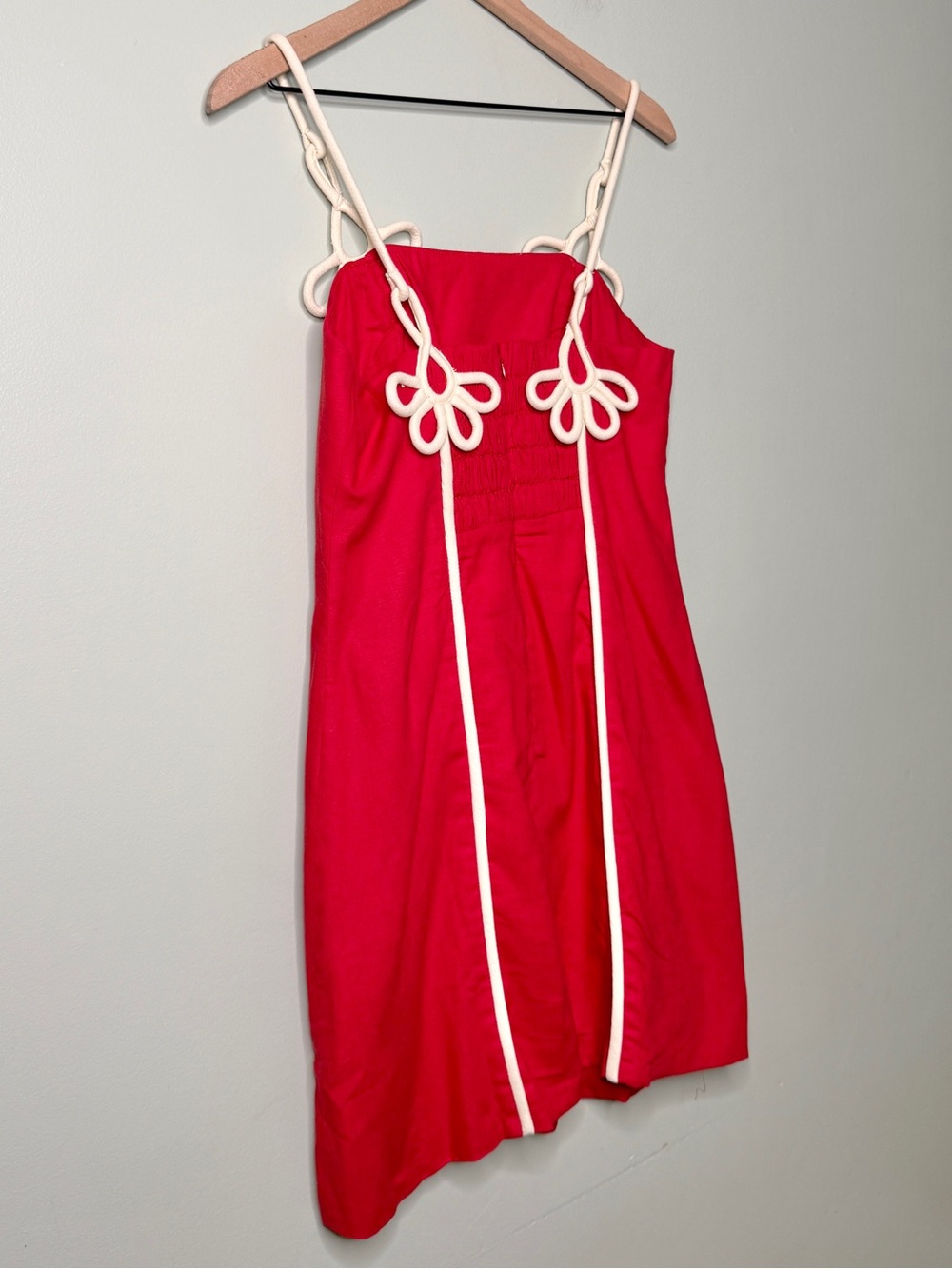 NWT Farm Rio Linen 3D Flower Mini Dress Red White Floral Women’s Size Medium - Picture 8 of 12